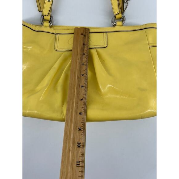 Coach Purse Canary Yellow Patent Leather Tote Shoulder Bag Designer Authentic - Picture 7 of 12